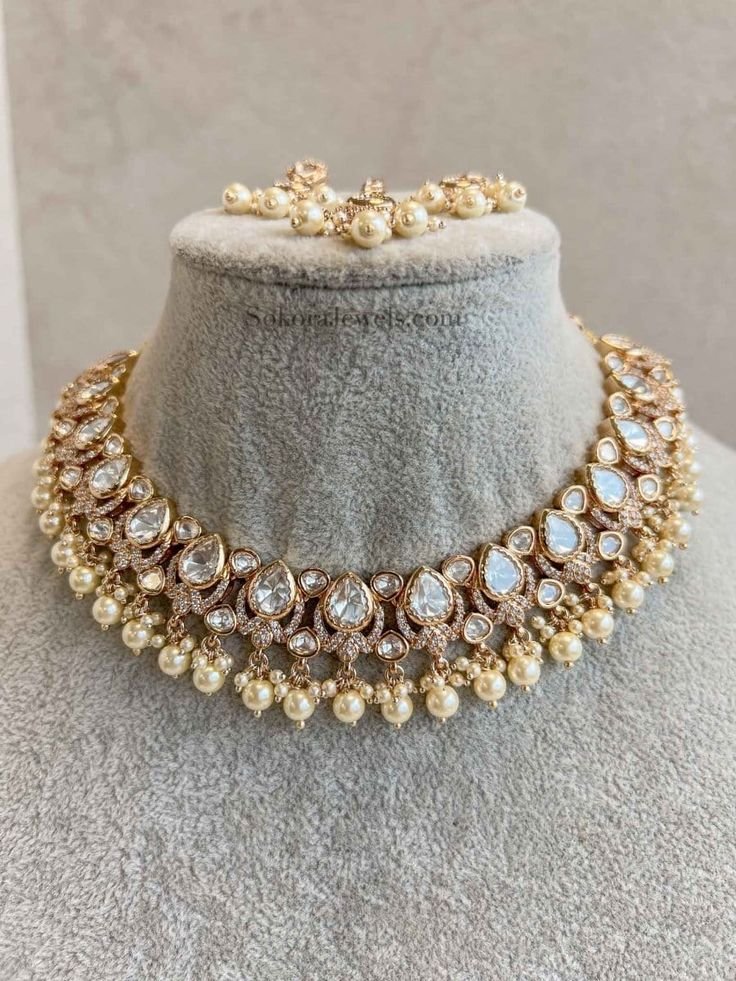 Pearl & Kundan Necklace set - Bright Gold